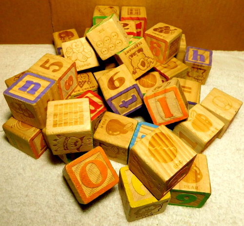 Playskool~Alphabet, Numbers, & Pictures Wooden Building Toy Playing Blocks 2013 - Picture 14 of 20