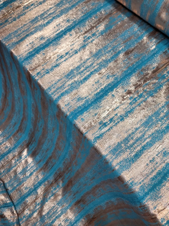 Vestido de tela por yarda brocado jacquard metálico dorado turquesa textura a rayas Foto 4 de 4