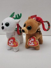 Ty Beanie Babies Plush Reindeer Clips Lot of 2 Tinsel & Peppermint 2017 NWTs