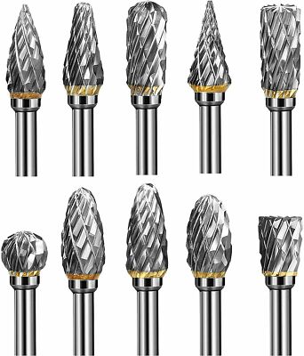 Tungsten Carbide Rotary Burr Bit Set 1/8'' Cutting Carving Burrs for Dremel Tool