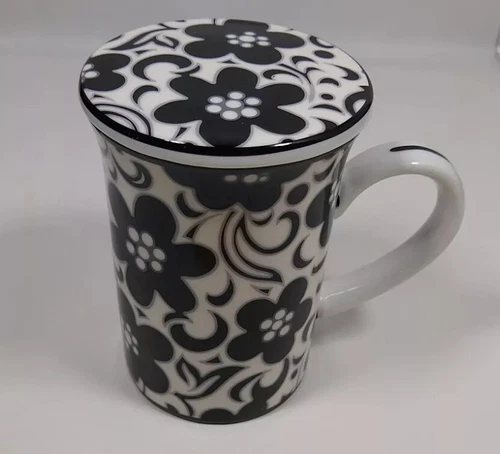 Vera Bradley Mug Coffee Tea Cup & Lid NIGHT & DAY Andrea by Sadek Black & White