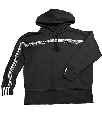 Adidas Hoodie Women's S Tape Logo Sweatshirt Sweater Black Cropped