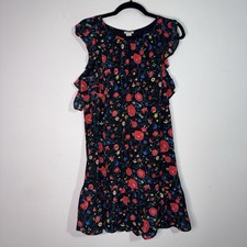 J.Crew Floral Ruffle Shift Dress Black Multicolor Flutter Sleeve Women’s S