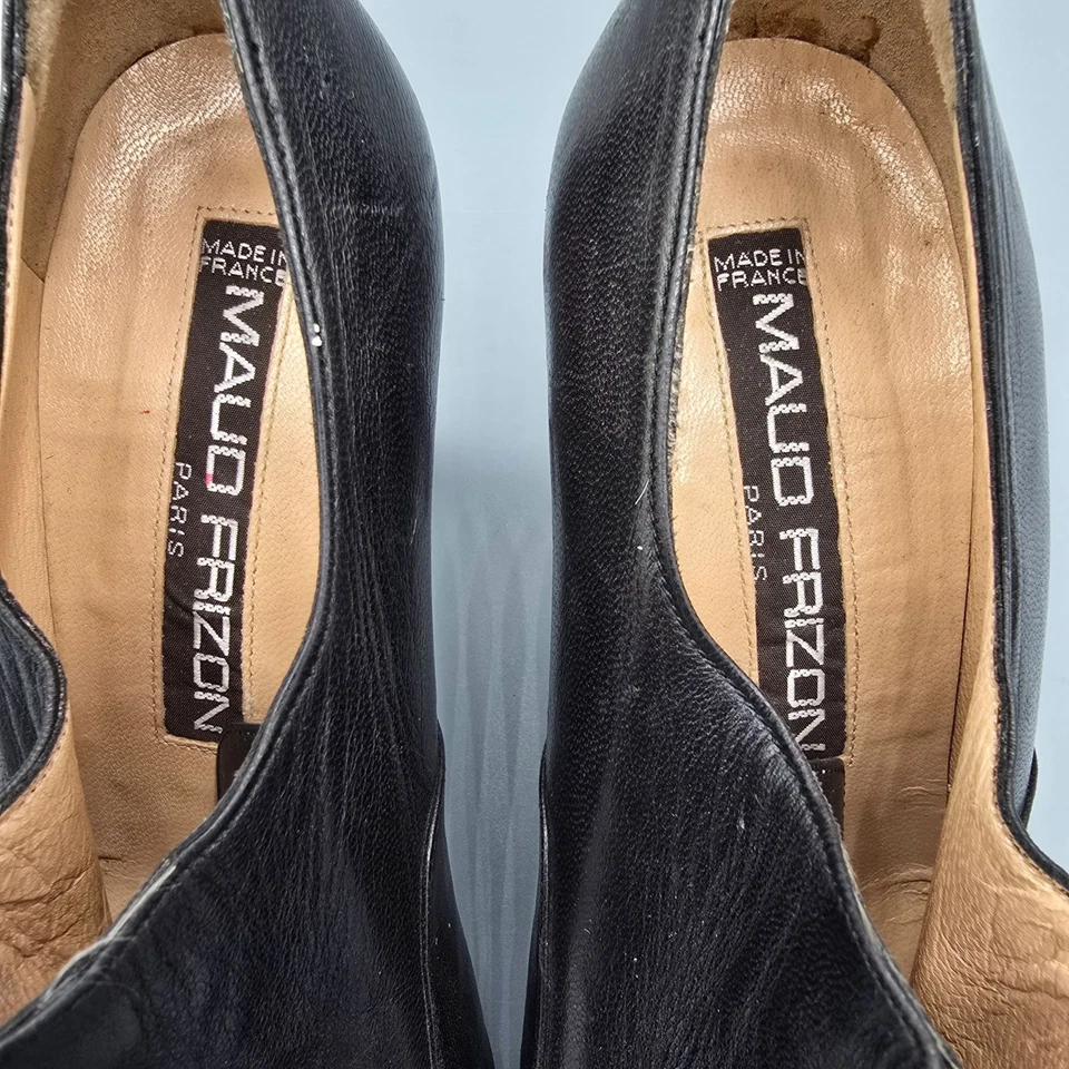 Vintage 1980s Maud Frizon Paris Black Leather Zip-Front Ankle Pumps (7.5B) - Image 4 of 4