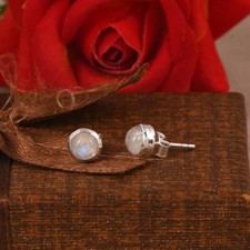 7mm Tiny Sterling Silver Stud Earrings With Moonstone For Graduation Gift