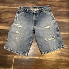 Vtg Polo Ralph Lauren Carpenter Denim Shorts Mens 33 Y2K 90s Jorts Distressed