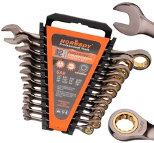 12-Piece SAE Ratcheting Wrench Set | 1/4”-7/8” | 72-Tooth Combo Wrenches w/ Case