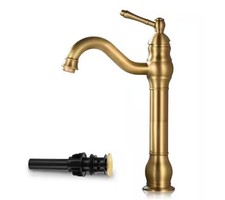 Single Hole Single-Handle Waterfall Sink Faucet w/ Pop-up Drain in Antique Brass