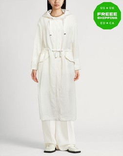 RRP€725 HERNO Trench coat lino IT42 US6 UK10 M avorio con cappuccio Made in Italy
