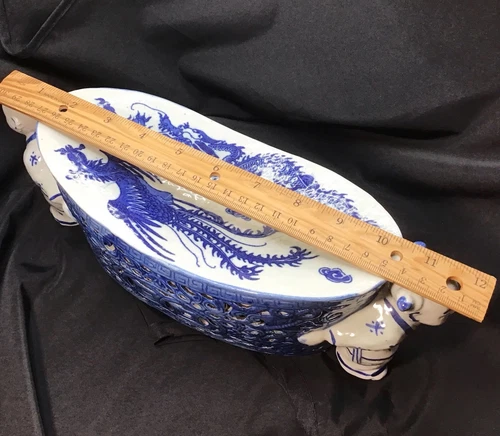 Vintage Chinese Porcelain Blue And White Boy And Girl Headrest Pristine - Picture 13 of 16