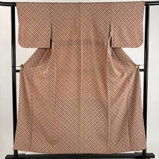 JAPANESE KIMONO FINE PATTERN LIGHT BROWN 153.5cm 5 ft 0 in PURE SILK FF10490