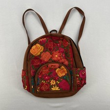 Handcrafted Floral Embroidered Cotton Faux Suede Backpack