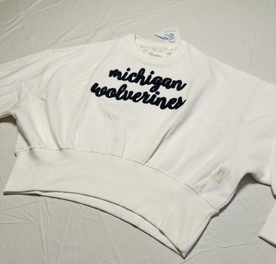 Michigan Wolverines Pressbox Cropped Sweatshirt Womens Medium White NCAA NWT