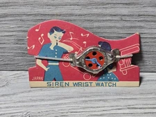 1950s Vintage Child's Toy Siren Watch on Original Novelty Card Japan NOS