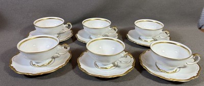 6 VINTAGE MITTERTEICH BAVARIA GERMANY GOLDEN LARK CUPS SAUCERS
