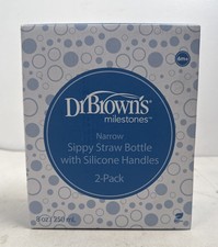 Dr Brown's Milestones Sippy Straw Bottle 2 Pack Gray Blue Weighted Straw Easy...