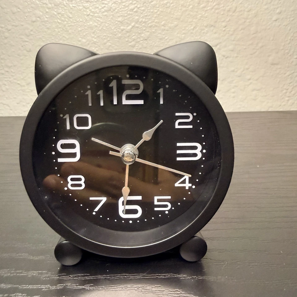 Black Cat Lady Analog Alarm Clock Adorable Ears Non-ticking Compact Gift Kitten - Image 3 of 4