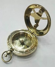 Solid Brass Vintage Camping Hiking Pocket Compass Push Button Pocket Sundial