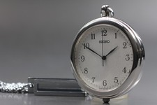 Vintage 2000 N MINT New Batt SEIKO 7N01-9A00 Pocket Qz Watch with Chain JAPAN