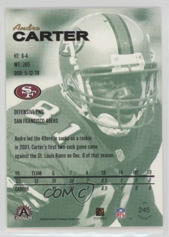 2002 Pacific Adrenaline Andre Carter #245 - Image 2 of 2