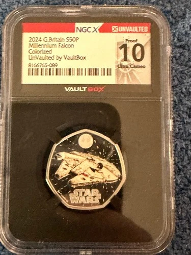 2024 Great Britain S50P Silver Millennium Falcon - Vaultbox NGC Proof Grade 10