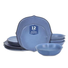 Baskerville 12-Piece Dinnerware Set Stoneware, Blue