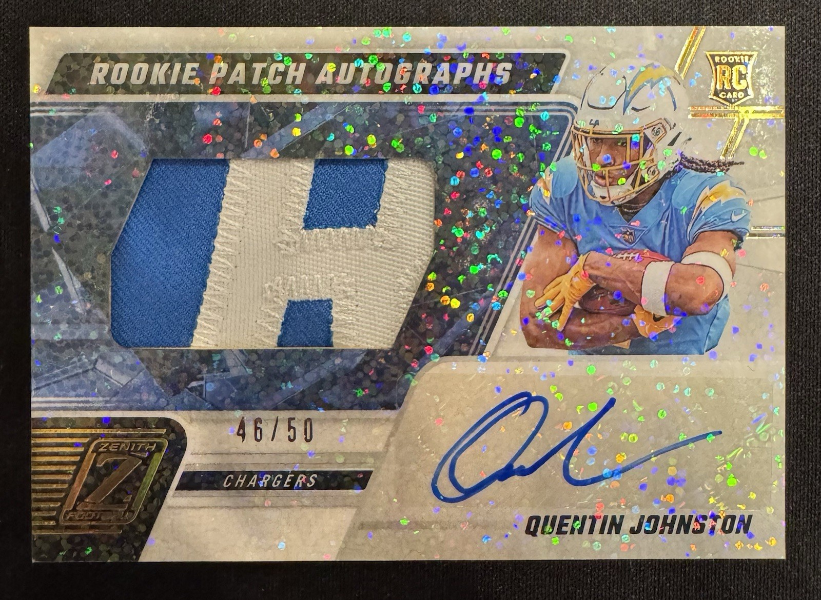 QUENTIN JOHNSTON 2023 ZENITH RPA #228 White Sparkle /50 Rookie Patch Auto SSP