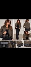 Kate Hill Women  s Size 4 Tweed Jacket Brown Cream Black Zip Front Cropped Blazer