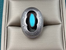Navajo Native American Sterling Silver Ring w. Oval Turquoise Setting: Size 5