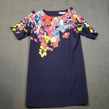 LOFT Shift Dress Womens S Navy Blue Floral Short Sleeve Lined Crew Neck NWT