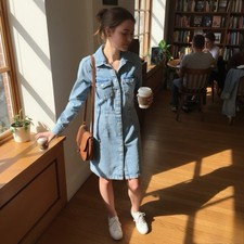 Levi  s Women  s Button Denim Jean Shirt Dress XS Long Sleeve