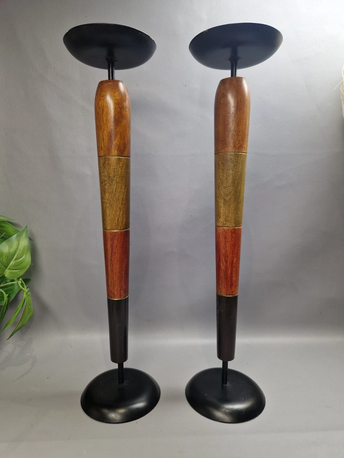 vintage tall wood metal candlesticks plinths for church candles 18.5 inch