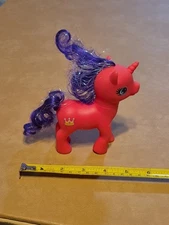 Pony Red-Pink Unicorn with Iridescent & Purple Hair Crown Symbol Princess Horse