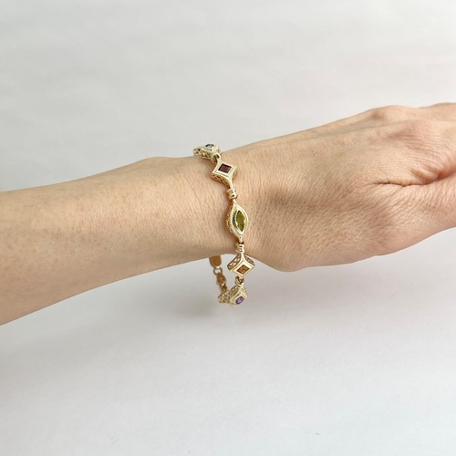Multicolored Gemstone Chain Link Tennis Bracelet 14K Yellow Gold, 10.61 Grams - Picture 5 of 11