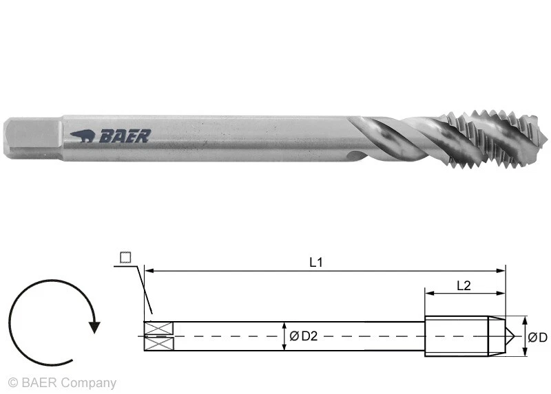 Maschinengewindebohrer Baer Gewindebohrer HSSE M6 x 1,0 Gewinde DIN 376 35° RSP - Bild 1 von 1