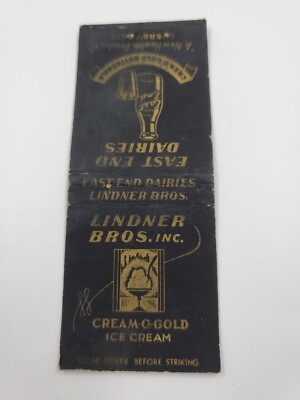 Linder Bros. Cream-0-Gold Ice Cream Indianapolis Indiana Matchbook Cover