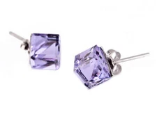 Sterling Silver Purple CZ Cube Crystal Square Stud Earrings Gift J7