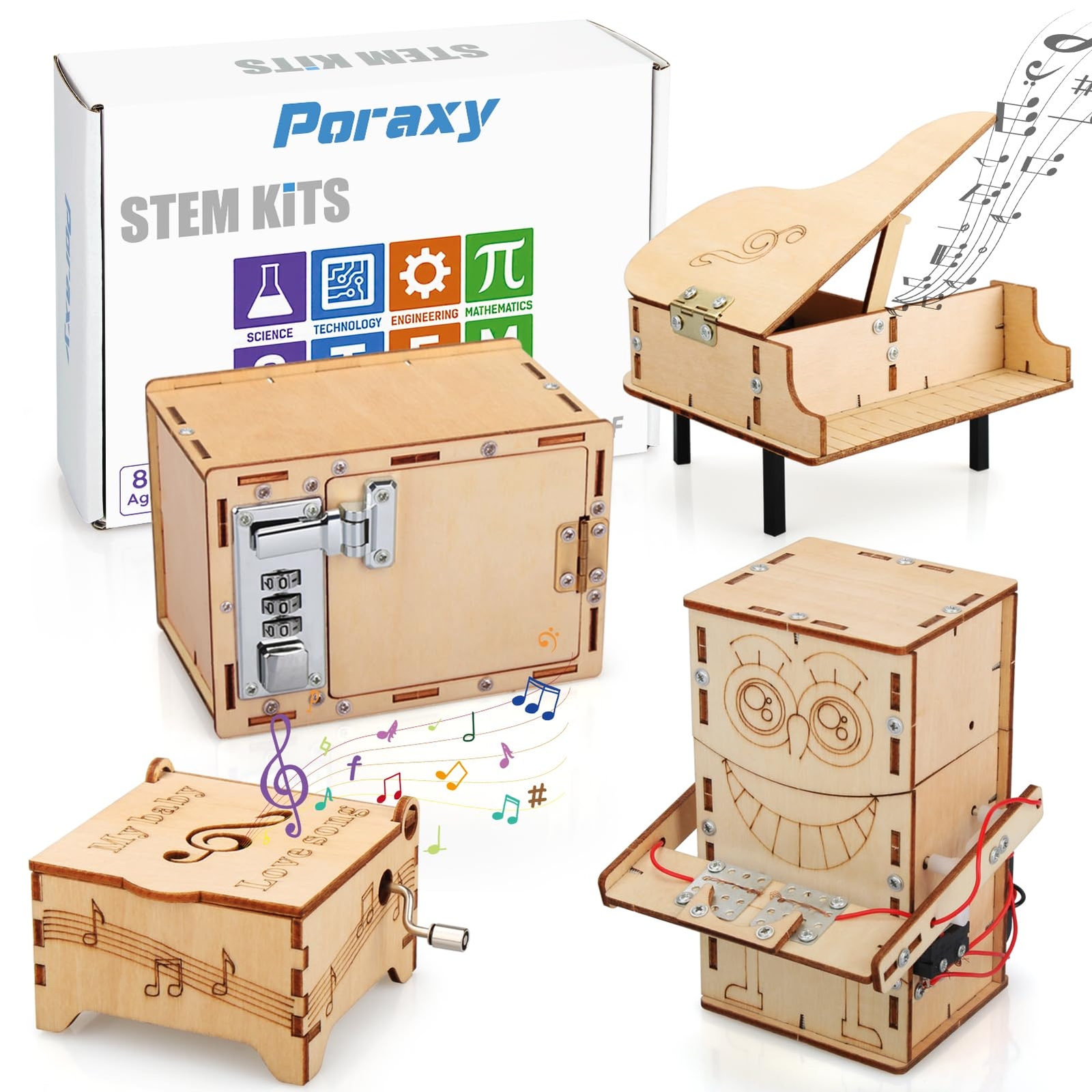 Poraxy 4 Set STEM Kits for Kids Ages 8-10 10-12, Toys for Ages 8-13, Music Bo...-image