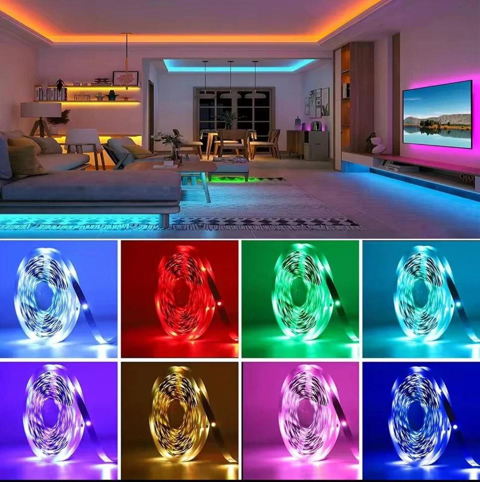 LED Strip Lights 1-30m RGB 5050 Colour Changing Tape Cabinet Kitchen TV Lighting - Image 4 of 4