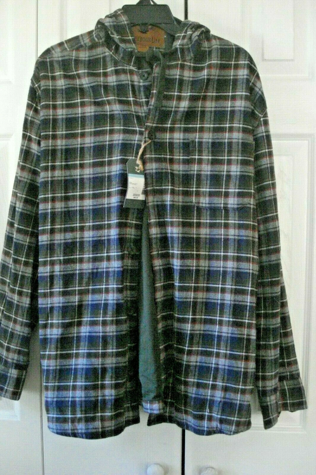 Men's Flannel Shirt Jacket Size Medium Outdoor Life Navy Hooded NEW
