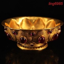 ancient China dynasty bronze glit Inlay gem tableware Tea cup Bowl Bowls statue