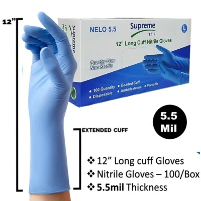 Premium Extra Long Nitrile Disposable Gloves 12 inch Blue Medical Surgical Glove