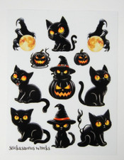 Black Cat Halloween  Pumkins Sticker Sheet