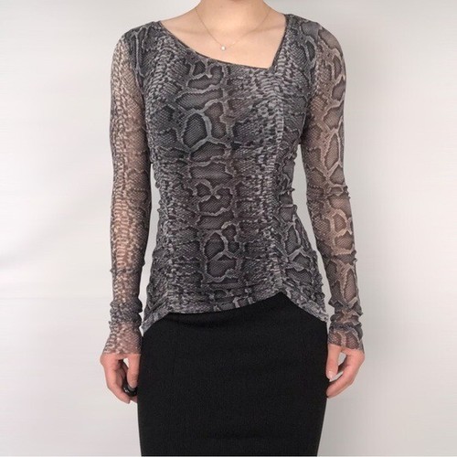 Vintage 90s Jean Paul Gaultier Soleil Mesh Snakeskin Asymmetrical Gray Size M