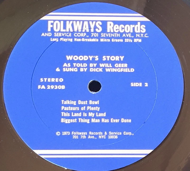 WOODY'S STORY AS TOLD BY WILL GEER & SUNG BY DICK WINGFIELD 1973 FOLKWAYS REC US - Image 2 of 4