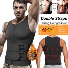 Mens Neoprene Sauna Suits Zipper Vest Waist Trainer Tank Top T-Shirt Body Shaper