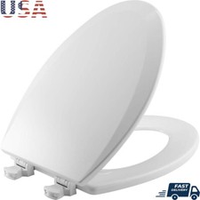 Elongated Toilet Seat Easy Clean Hinges Durable Enameled Wood Quick Installation