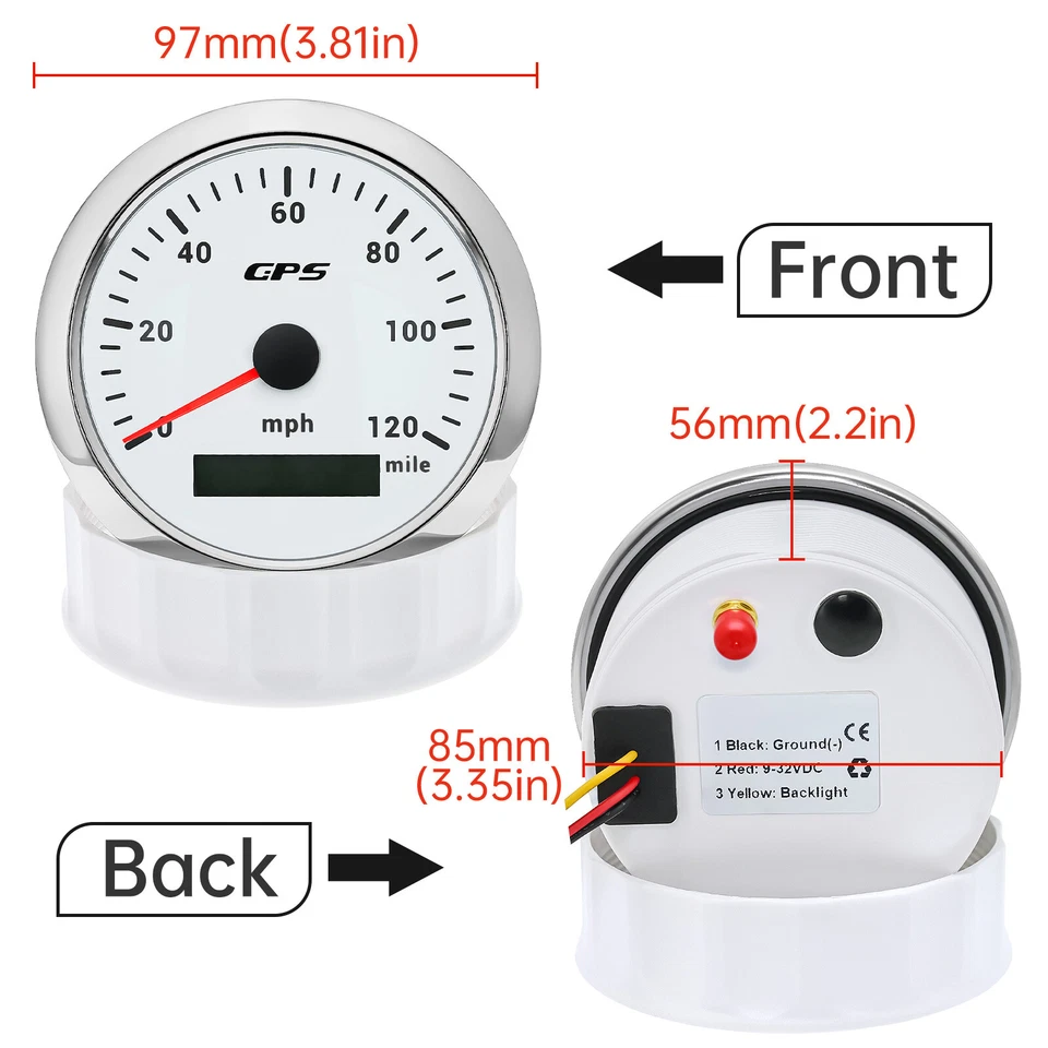 6 Gauge Set 85mm GPS Speedometer 120MPH Tacho/Fuel/Oil/Temp/Volt with Sensor - Image 4 of 4