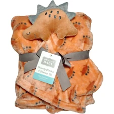Hudson Baby Orange Dinosaur Blanket Security Lovey 2pc Set Stegosaurus Gray NWT