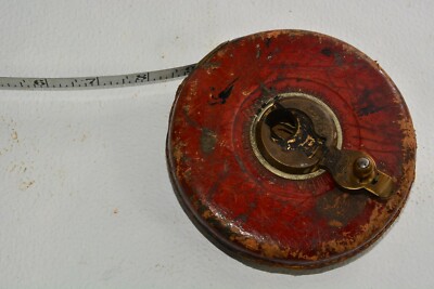 Vintage John Rabone 100 ft measuring tape White Bond WB 4181 Leather Case